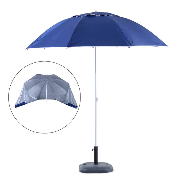 Chapéu de Sol de Praia com Painéis Laterais Tipo Tenda Chapéu de Sol para Praia com Proteção UV Φ210x222cm Azul