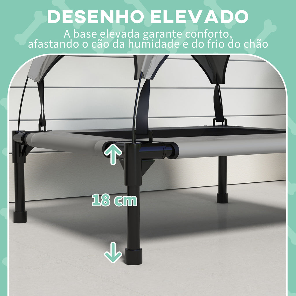 awHut Cama para Cães Elevada com Toldo Cama para Cães Médios com Estrutura de Aço e Bolsa de Transporte para Interior e Exterior 76x61x69,5 cm Cinzento Claro