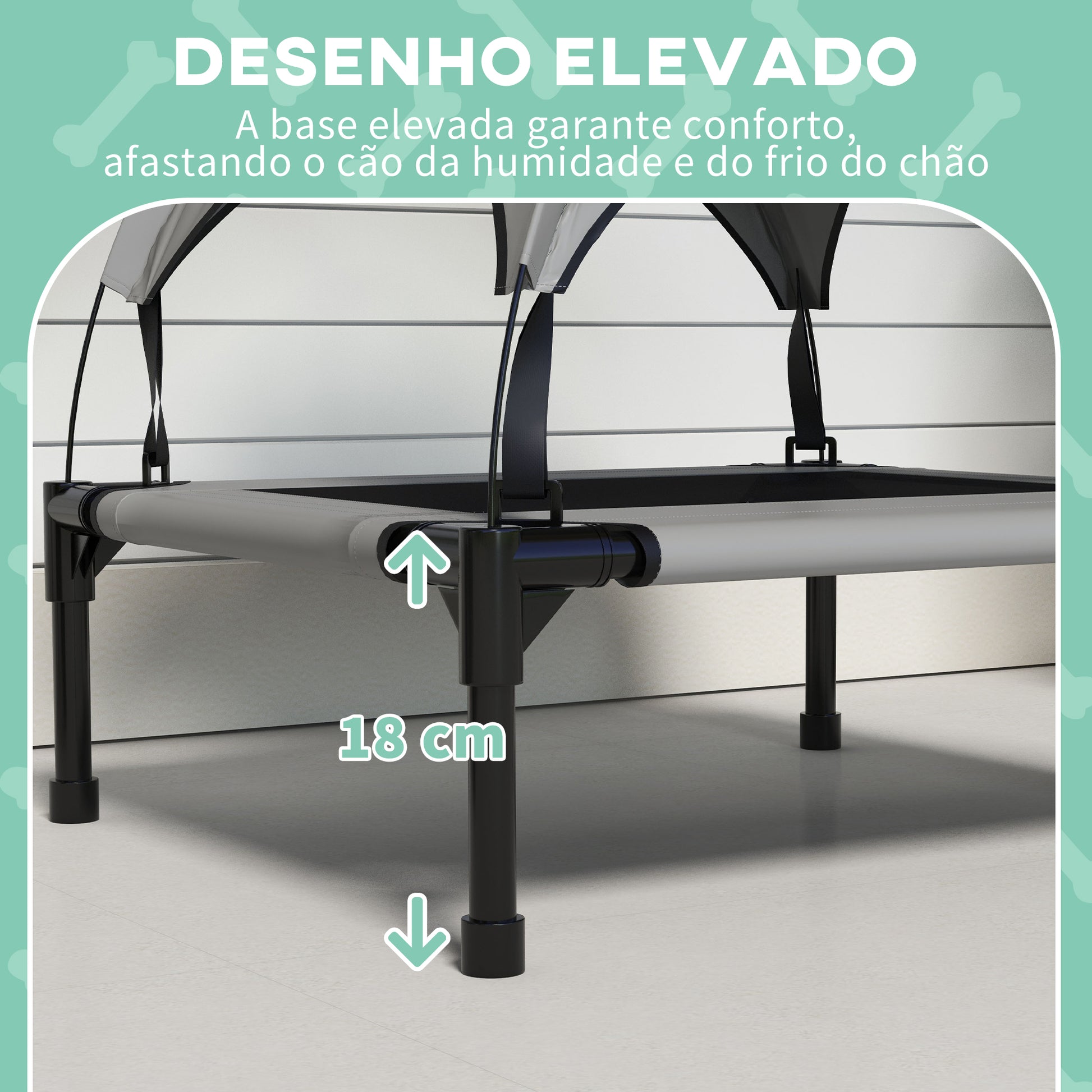 awHut Cama para Cães Elevada com Toldo Cama para Cães Médios com Estrutura de Aço e Bolsa de Transporte para Interior e Exterior 76x61x69,5 cm Cinzento Claro