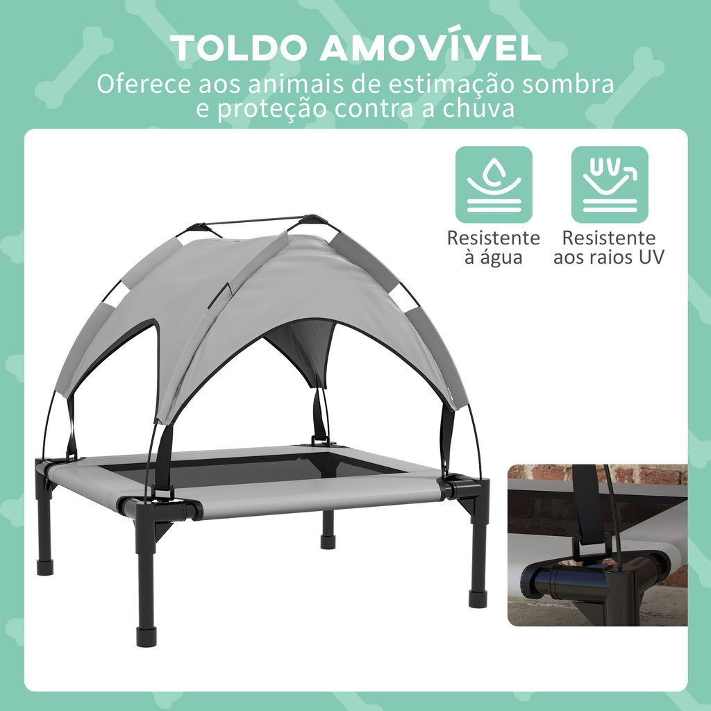 awHut Cama para Cães Elevada com Toldo Cama para Cães Médios com Estrutura de Aço e Bolsa de Transporte para Interior e Exterior 76x61x69,5 cm Cinzento Claro