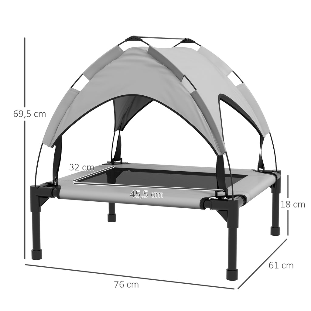 awHut Cama para Cães Elevada com Toldo Cama para Cães Médios com Estrutura de Aço e Bolsa de Transporte para Interior e Exterior 76x61x69,5 cm Cinzento Claro