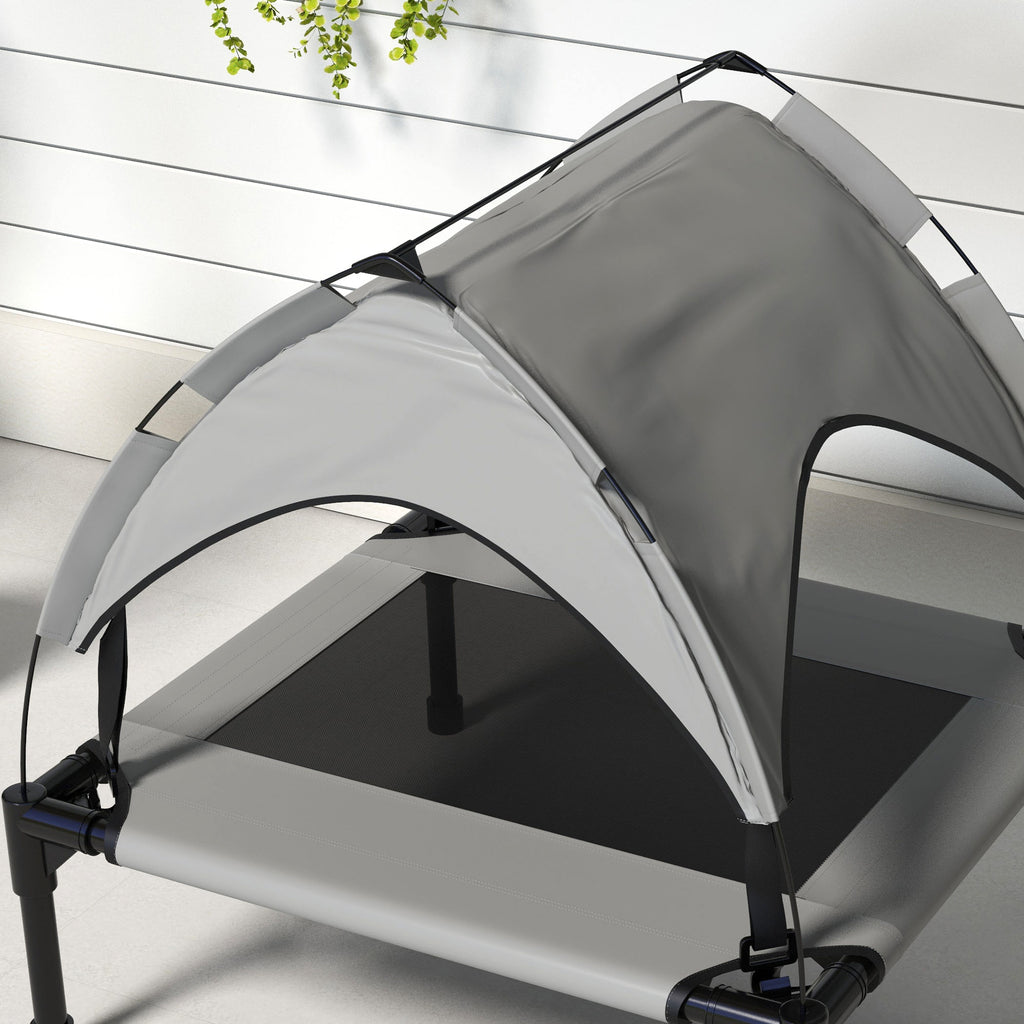 awHut Cama para Cães Elevada com Toldo Cama para Cães Médios com Estrutura de Aço e Bolsa de Transporte para Interior e Exterior 76x61x69,5 cm Cinzento Claro