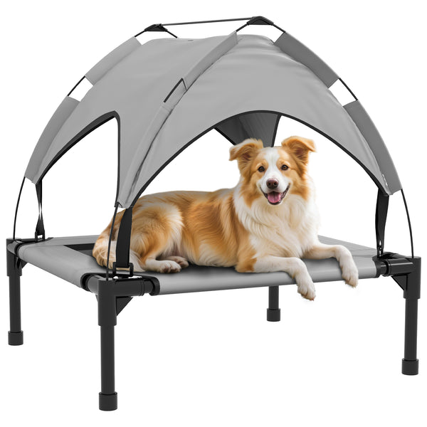 awHut Cama para Cães Elevada com Toldo Cama para Cães Médios com Estrutura de Aço e Bolsa de Transporte para Interior e Exterior 76x61x69,5 cm Cinzento Claro