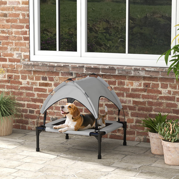 awHut Cama para Cães Elevada com Toldo Cama para Cães Médios com Estrutura de Aço e Bolsa de Transporte para Interior e Exterior 76x61x69,5 cm Cinzento Claro