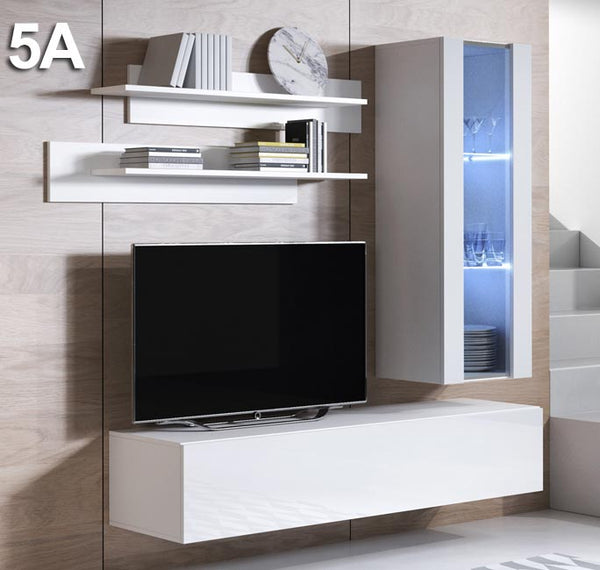 Conjunto de Móveis de Sala Sesimbra – 1,6 m – Modular em Branco com Móvel TV, Vitrine e Estantes – Design Moderno