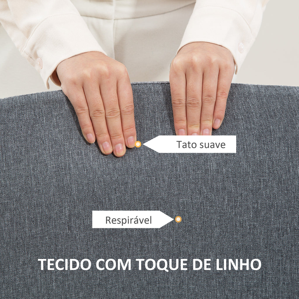 Cadeira de Escritório sem Apoio para os Braços Cadeira de Escritório Giratória Estofada em Linho Sintético com Altura Ajustável para Estudo Dormitório Tocador Carga 120 kg 53x43x85-93 cm Cinza