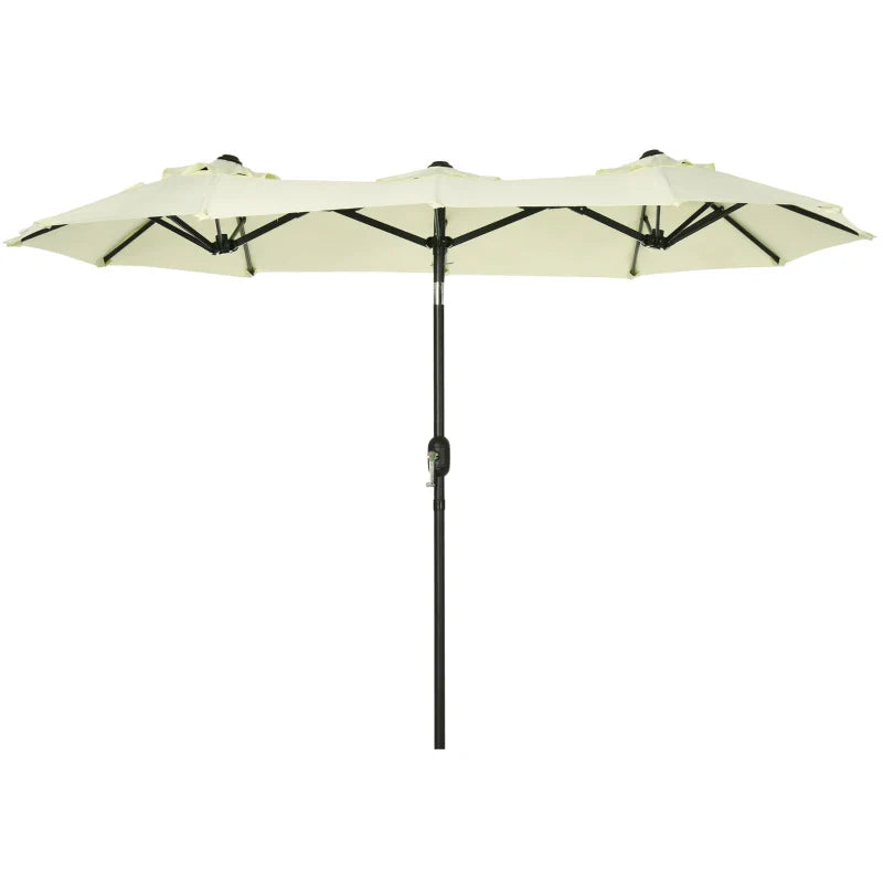 Chapéu de Sol Duplo 285x147x227cm Chapéu de Sol de Jardim com Inclinação de 45° Manivela Estrutura de Aço para Pátio Varanda Piscina Bege