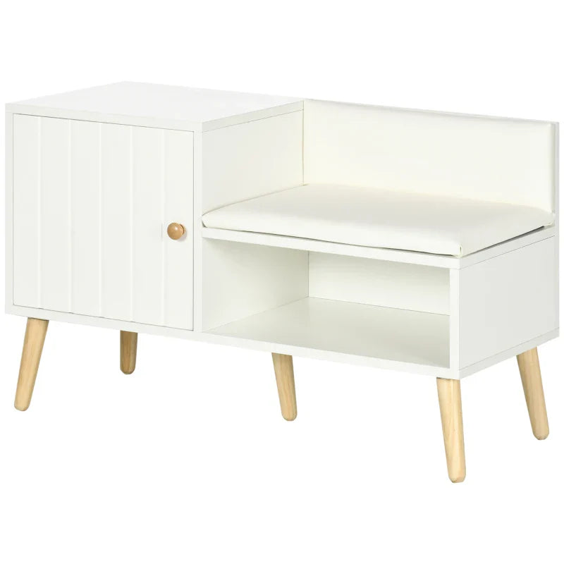 Banco Sapateira com Compartimento Aberto e Almofada Acolchoada para 4 Pares de Sapatos para Entrada Corredor 80x33x49cm Branco