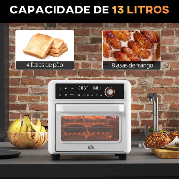 Mini Forno Elétrico Multifuncional Forno Elétrico de 13L 1200W Fritadeira sem Óleo com 12 Modos Temporizador e Temperatura Ajustável 33,5x32x32,5 cm Branco