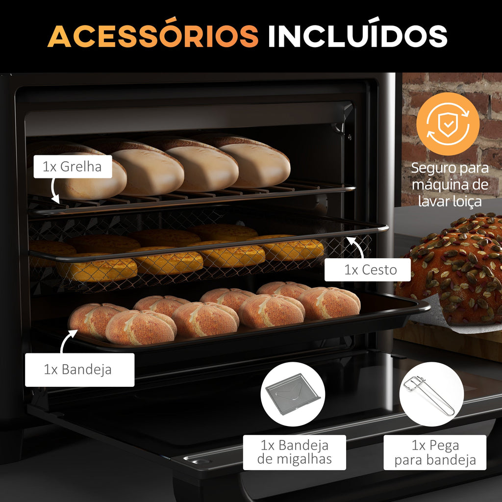 Mini Forno Elétrico Multifuncional Forno Elétrico de 13L 1200W Fritadeira sem Óleo com 12 Modos Temporizador e Temperatura Ajustável 33,5x32x32,5 cm Branco
