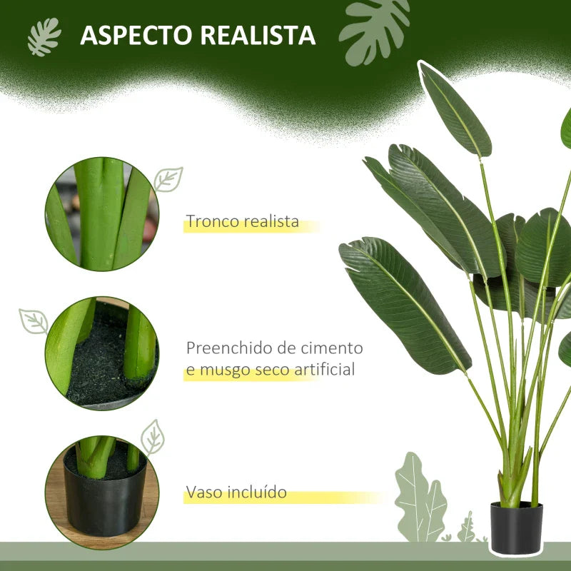 Planta Artificial Bananeira de 160cm com Vaso e 10 Folhas Realistas Planta Tropical Sintética para Decoração em Interior e Exterior Escritório Casa Verde