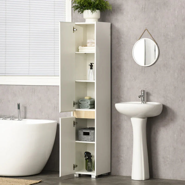 Coluna Casa de Banho Armário Auxiliar Casa de Banho de 5 Níveis com Prateleiras Ajustáveis Armário Multiusos para Duches Casa de Banho 30x33x165cm Branco
