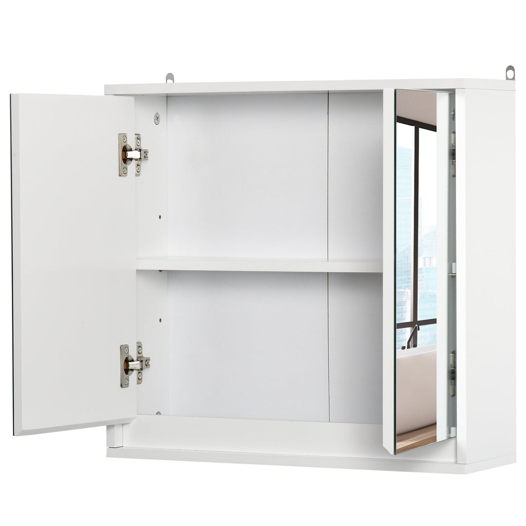 Armário de Casa de Banho com Espelho Móvel Suspenso de Casa de Banho com Prateleira Interior Ajustável em 3 Níveis e 2 Portas 48x14,5x45 cm Branco