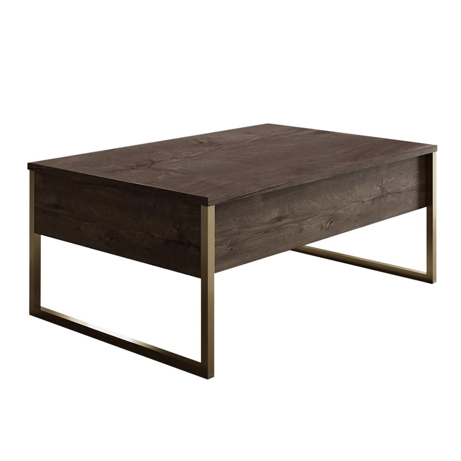 Mesa de Centro "Madrid" – Nogueira e Dourado - 90x60x40 cm – Design Moderno