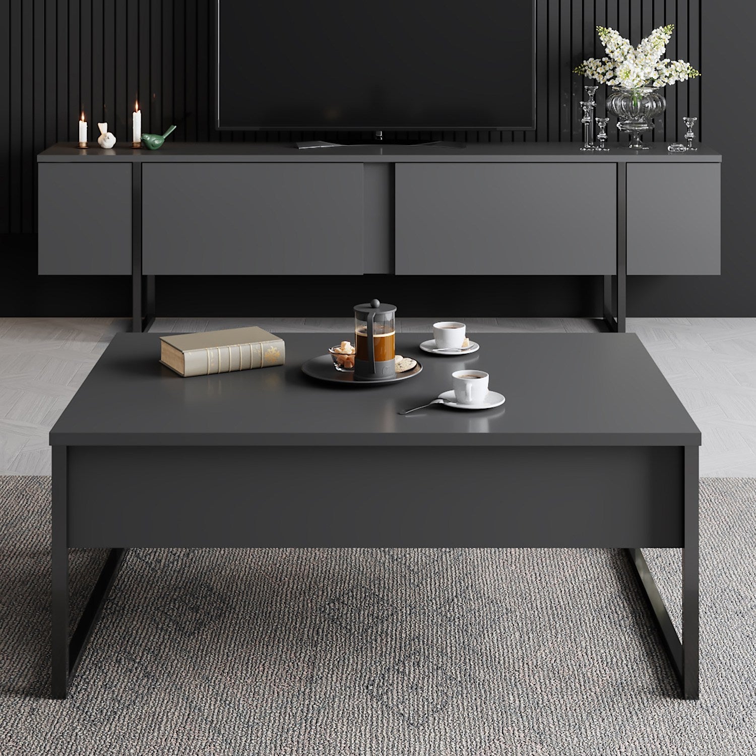 Mesa de Centro "Madrid" – Antracite e Preto - 90x60x40 cm – Design Moderno