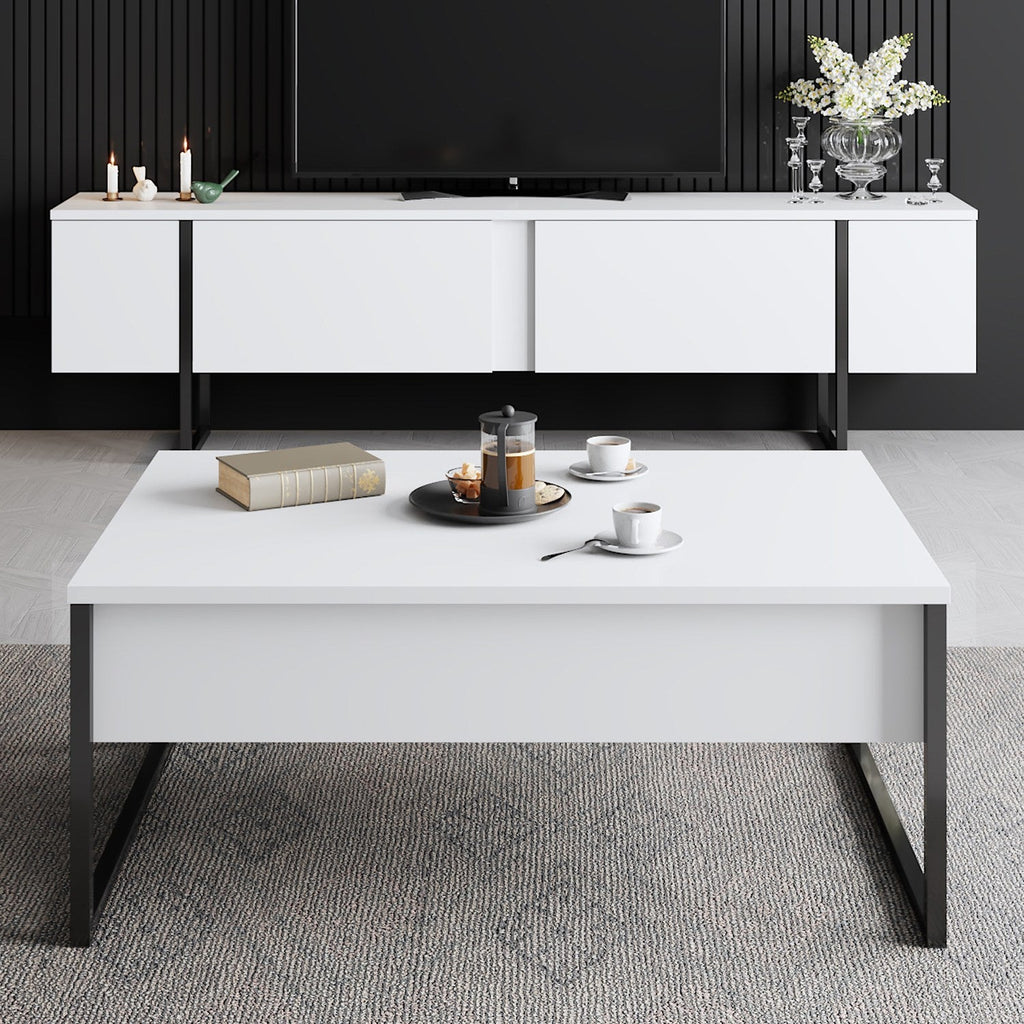 Mesa de Centro "Madrid" – Branco e Preto - 90x60x40 cm – Design Moderno