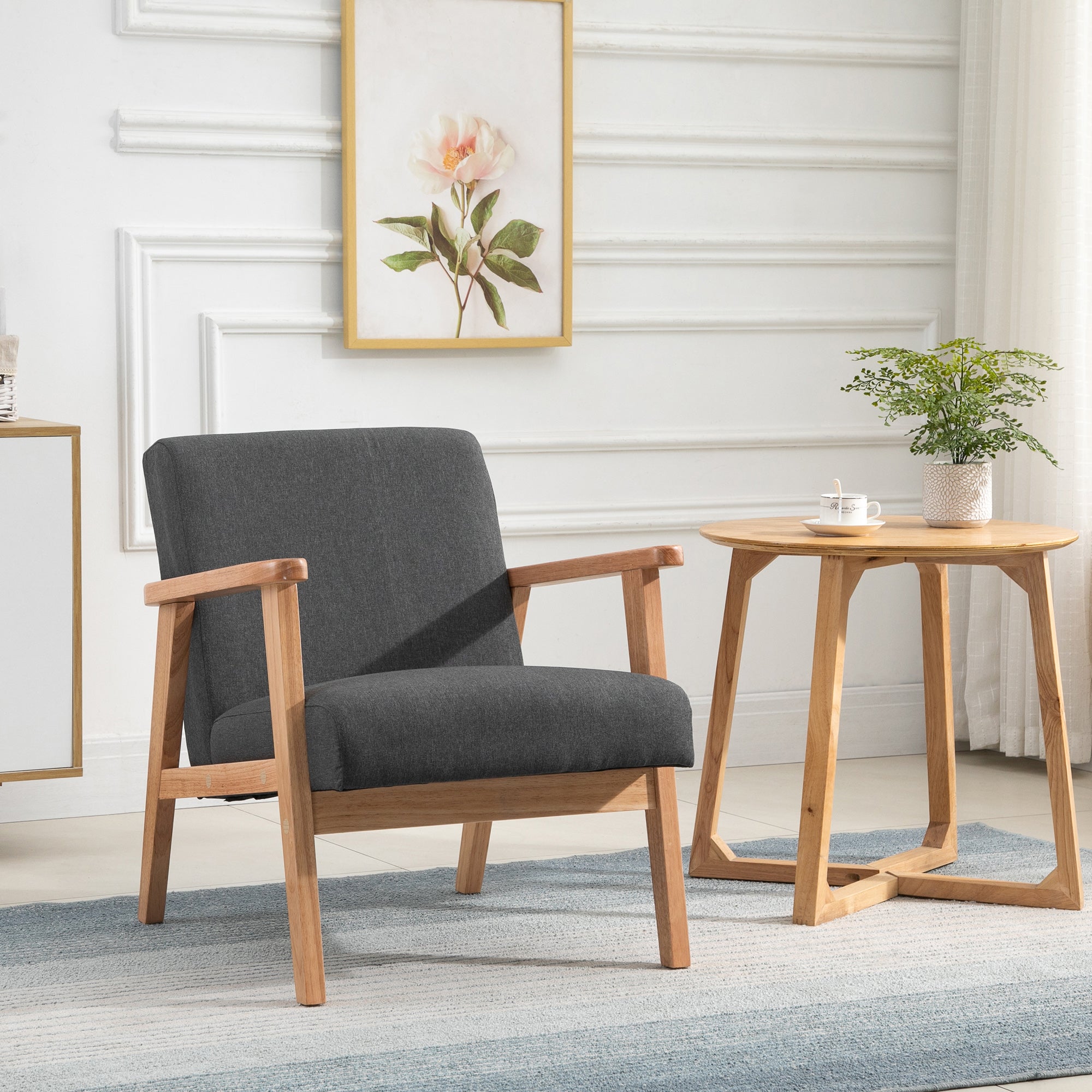 Poltrona "Lund" – 68,5x78,5x75 cm – Cinza e Madeira