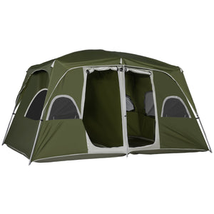 Tenda de Campismo Familiar para 4-5 Pessoas com 2 Quartos Tenda de Campismo Grande com 2 Bolsos e Janelas com Malha Impermeável 400x275x210 cm Verde