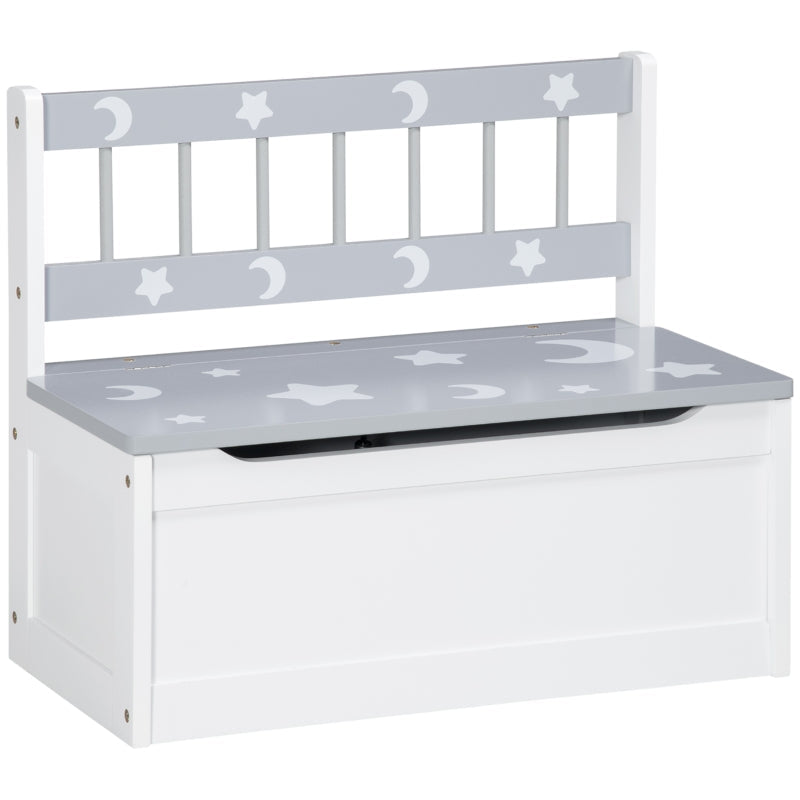 Baú Infantil 2 em 1 Organizador de Brinquedos para Crianças acima de 18 Meses Banco de Armazenamento Infantil com Tampa para Dormitório Sala de Jogos Carga 50kg 60x30x50cm Branco e Cinza