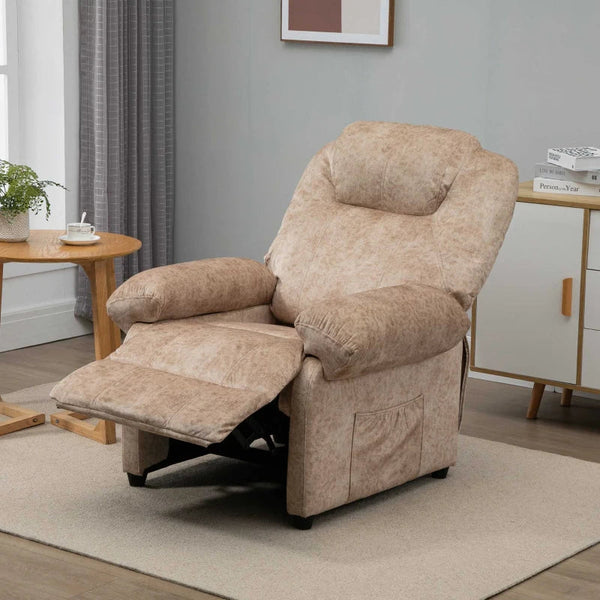 Poltrona Relax Reclinável Poltrona para Sala de Estar com Apoio para os Pés Retrátil Encosto Alto Bolso Lateral Acolchoado Grosso 88x91x108 cm Bege