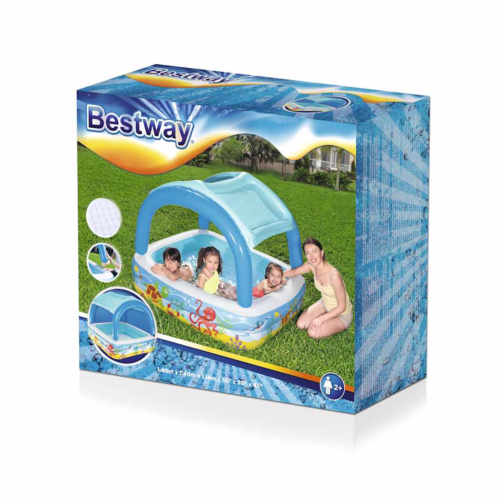 Piscina de brincar com toldo azul 140x140x114 cm