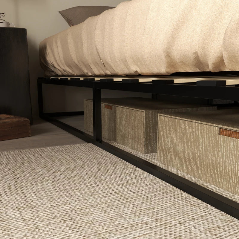 Estrutura de Cama de Aço Altura 25 cm Estrado de Cama para Colchão 180x200 cm com Ripas de Madeira para 1-2 Pessoas Estilo Moderno Preto