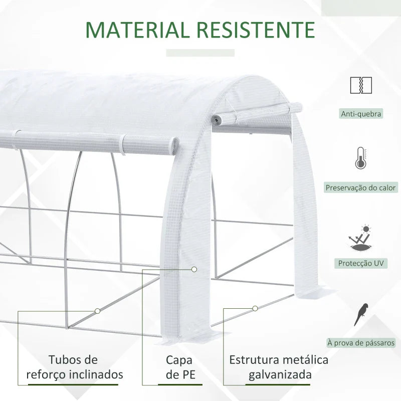 Estufa Tipo Túnel de Jardim 4x3x2m com Porta Enrolável 8 Janelas Cobertura de PE 140g/m² e Metal Galvanizado para Cultivos de Plantas Verduras Branco