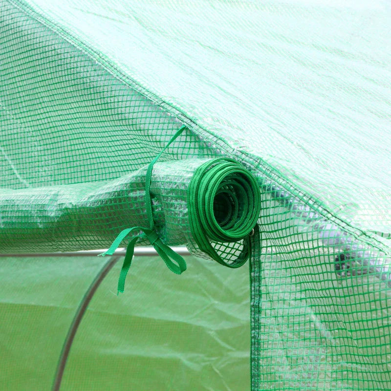 Estufa Tipo Túnel 595x300x200cm Estufa de Jardim Grande com 12 Janelas e Porta Enrolável com Zíper para Cultivo de Plantas Verde