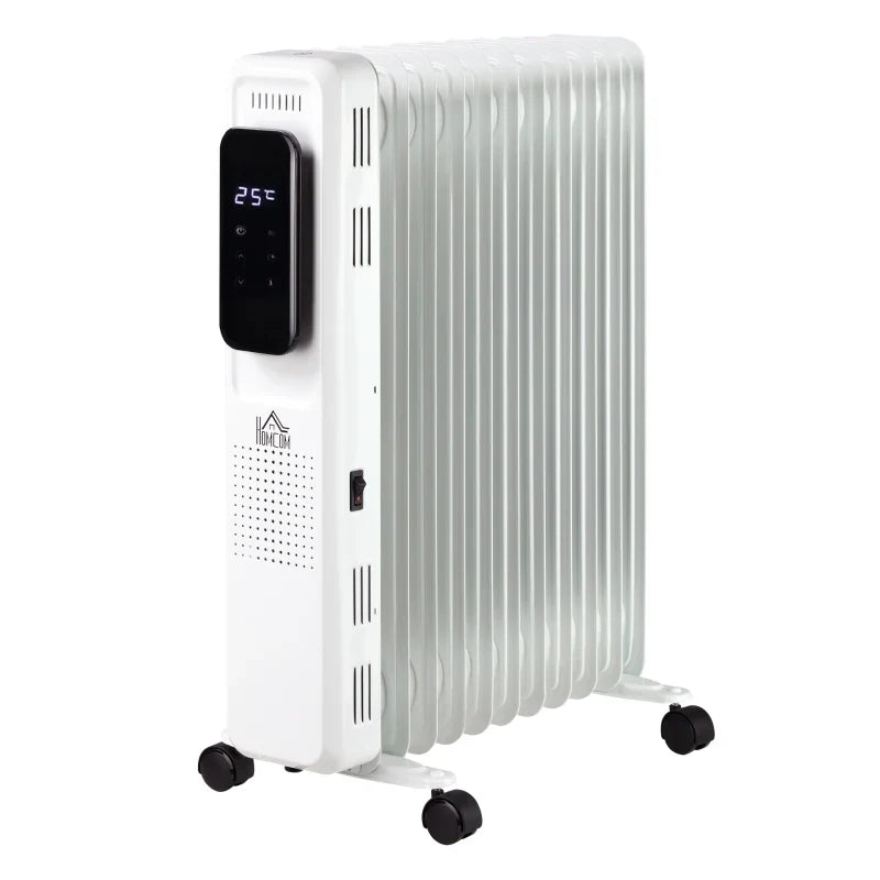 Aquecedor a Óleo 2290/2720W com 3 Modos de Aquecimento Tela LED Controle Tátil Termostato Temporizador 24H e Rodas Baixo Consumo para 20m² 50,5x24x63cm Branco