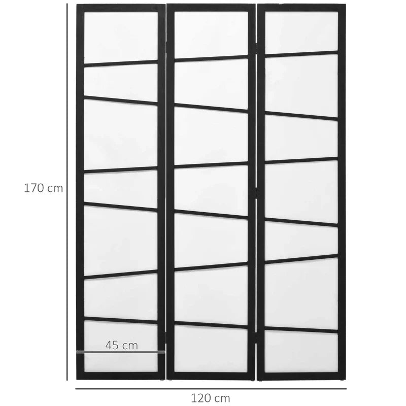 Biombo de 3 Painéis Separador de Ambientes Dobrável 120x170 cm Divisória para Espaços de Madeira Decoração para Escritório Dormitório Sala de Estar Preto e Branco