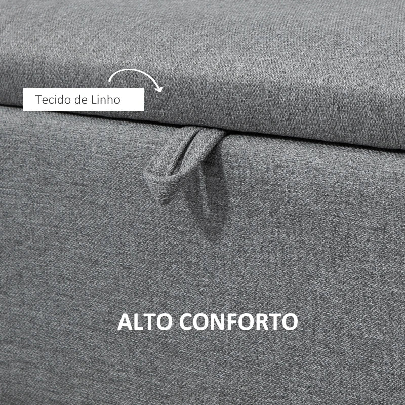 Banco de Armazenamento Estofado em Linho com Tampa Abatível e Pés de Aço para Dormitório Sala de Estar Entrada Carga Máxima 150kg 101x38,5x44,5 cm Cinza