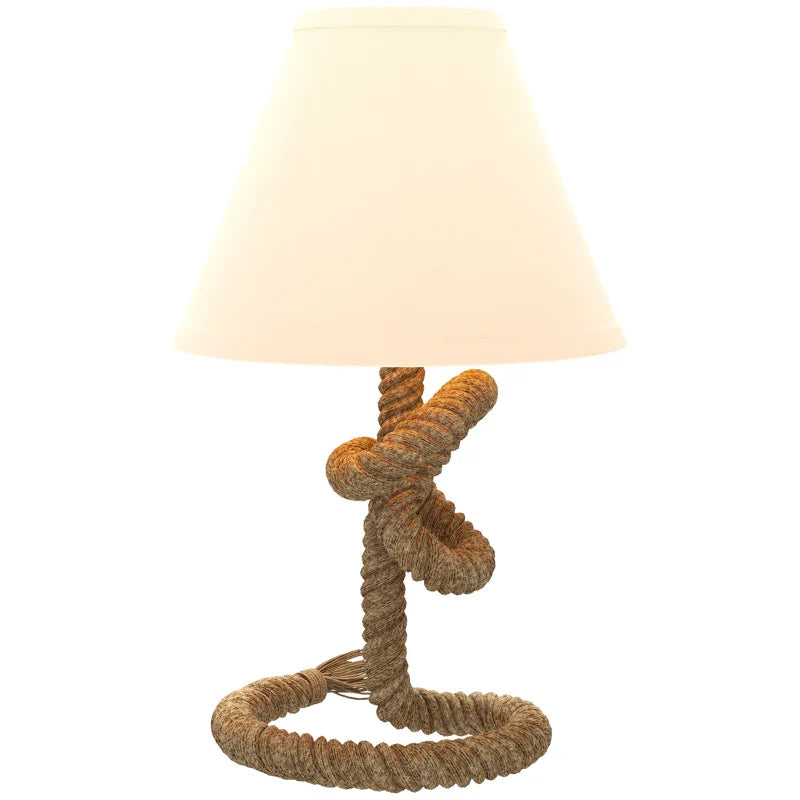 Candeeiro de Mesa LED Candeeiro de Mesa de Cabeceira com Base de Metal Corda de Linho e Ecrã de Tecido Suporte para Lâmpada E27 Máx. 40W Luzes Branco Quente para Dormitório Ø28x45,5 cm Marrom e Bege