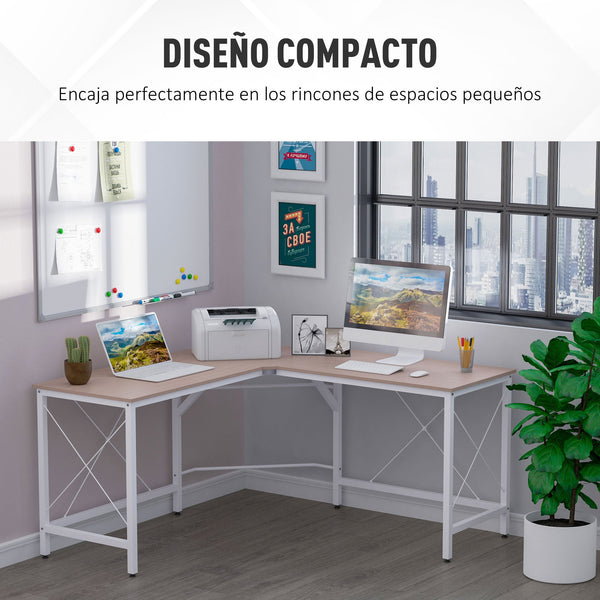 Secretária em Forma de L Secretária para Escritório com Estrutura de Metal Carga 70 kg Secretária de Canto para Escritório Estúdio 150x150x76 cm Madeira e Branco