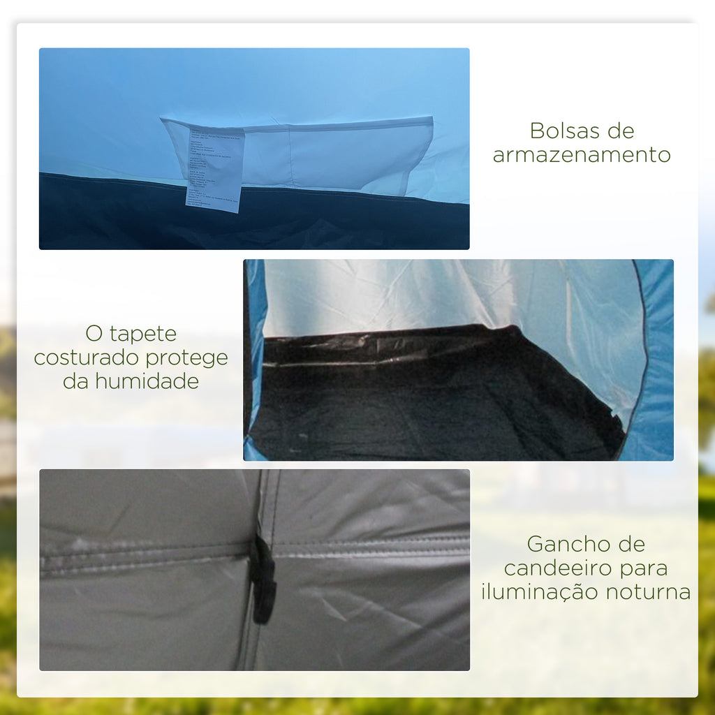 Tenda de Campismo Familiar Tenda De Campismo para 5-6 Pessoas Impermeável PU2000 mm com Portas Janelas e Bolsa de Transporte 475x315x215 cm Azul