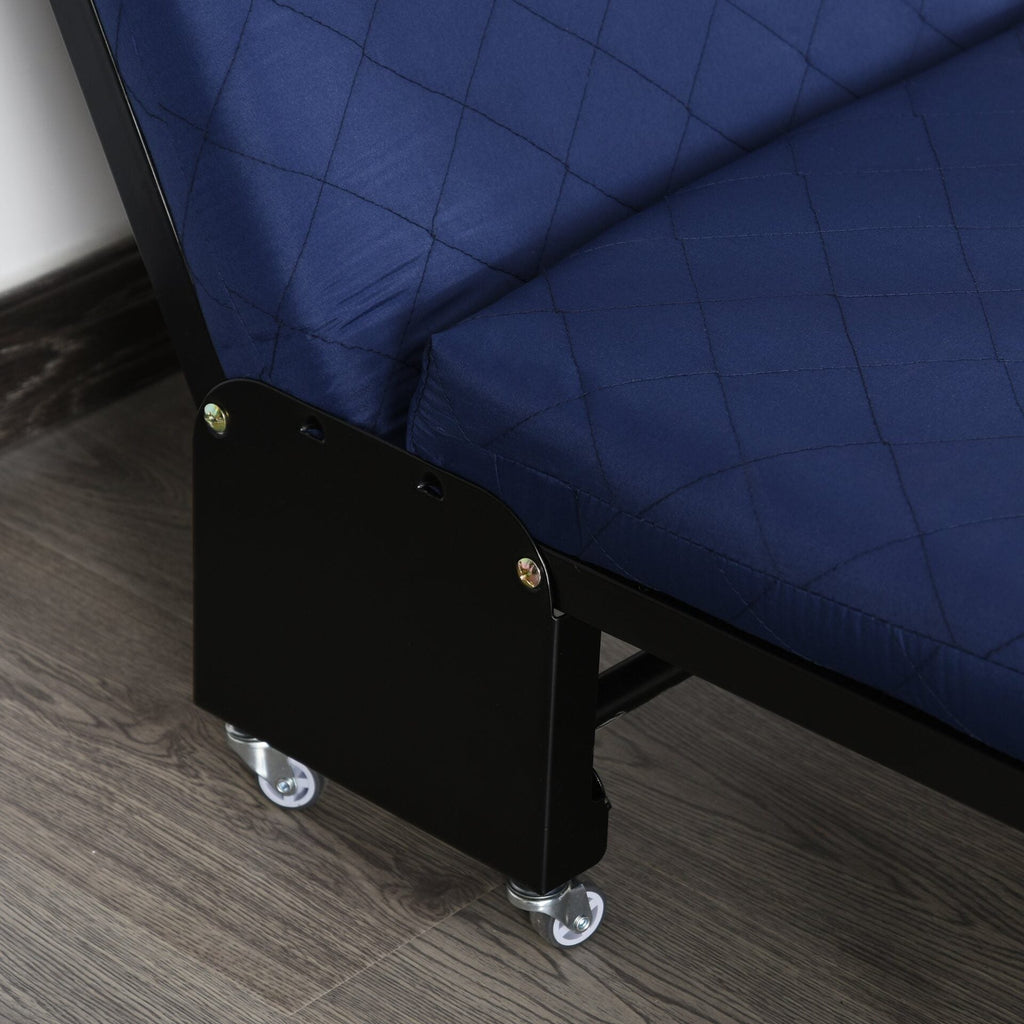 Cama Dobrável 184x65 cm Cama Dobrável Ajustável em 5 Níveis Rodas Universáis e Estrutura de Metal Carga Máxima 120 kg Azul
