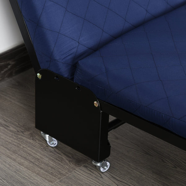 Cama Dobrável 184x65 cm Cama Dobrável Ajustável em 5 Níveis Rodas Universáis e Estrutura de Metal Carga Máxima 120 kg Azul