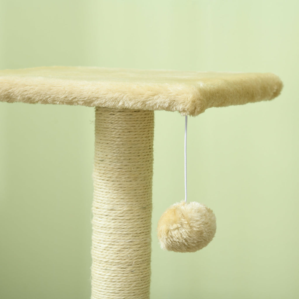 PawHut Arranhador para Gatos Médio Arranhador para Gatos de 3 Níveis Torre para Gatos com Postes de Sisal Placa para Arranhar e Bola Suspensa Creme