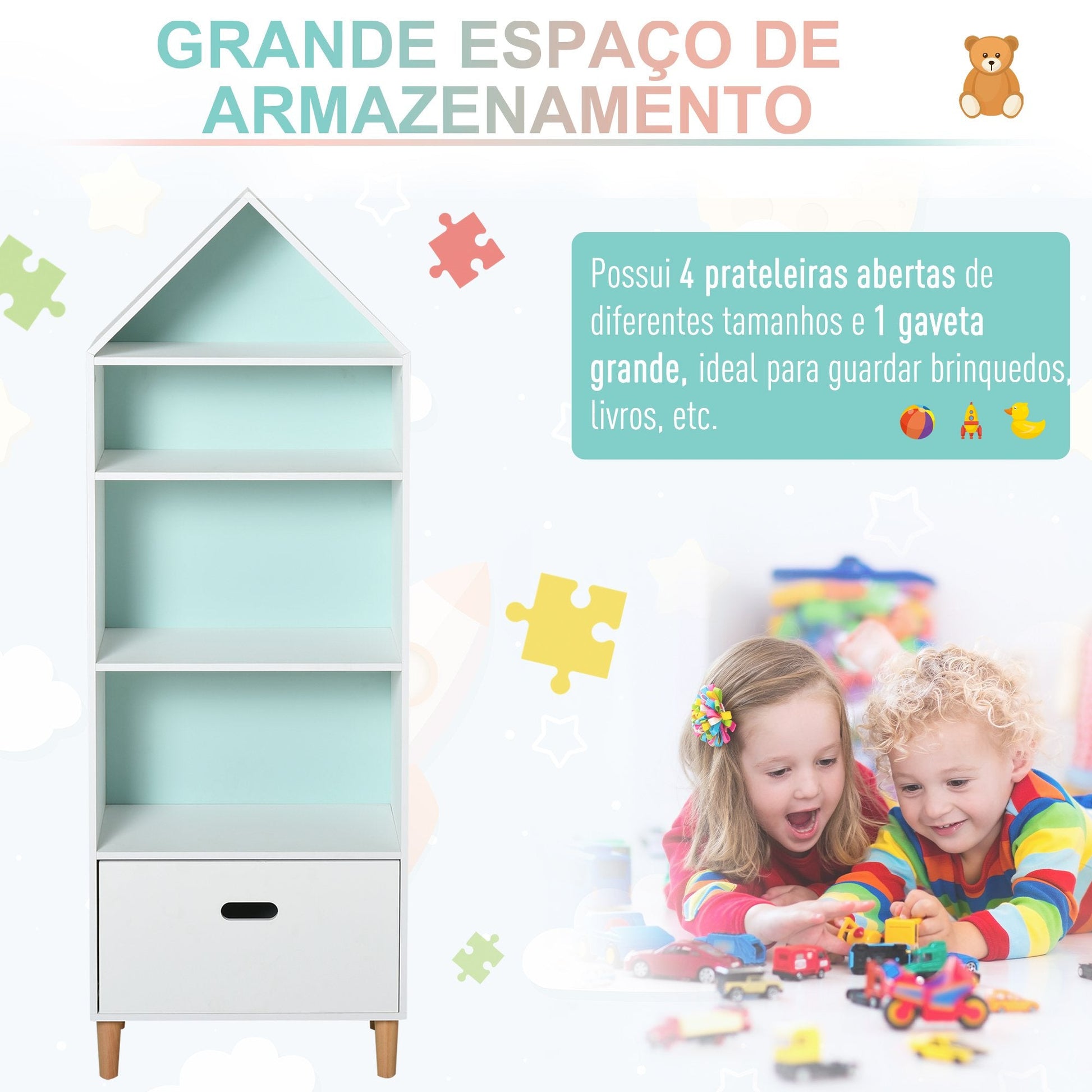 Estante Infantil Leon Reversível - Design Nórdico - Leva-Me Contigo - Móveis & Decoração