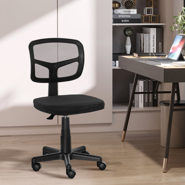 Cadeira de Escritório Operativa de Malha Cadeira de Escritório Giratória 360° com Altura Ajustável Suporte Lombar Respirável e Rodas 43x48x77,5-89,5cm Preto