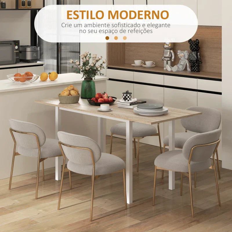 Mesa de Jantar Extensível para 4-6 Pessoas Mesa de Cozinha Moderna com Pés de Aço para Sala de Jantar 160x70x76 cm Madeira