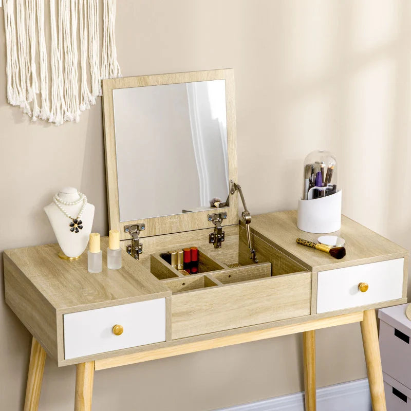 Toucador Natur com Espelho Dobrável e Banco - Design Nórdico - Leva-Me Contigo - Móveis & Decoração