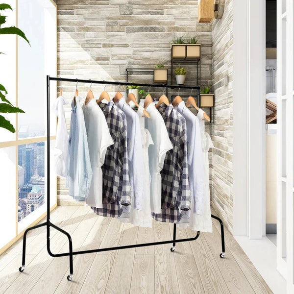 Charriot com Rodas 150x60x170 cm Organizador de Roupas com Rodas para Dormitório Entrada Corredor Preto
