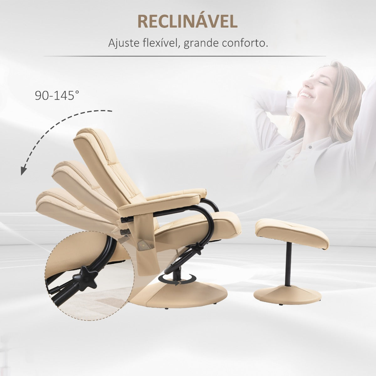 Poltrona Hion com 10 Pontos de Massagens Reclinável - Design Nórdico - Leva-Me Contigo - Móveis & Decoração
