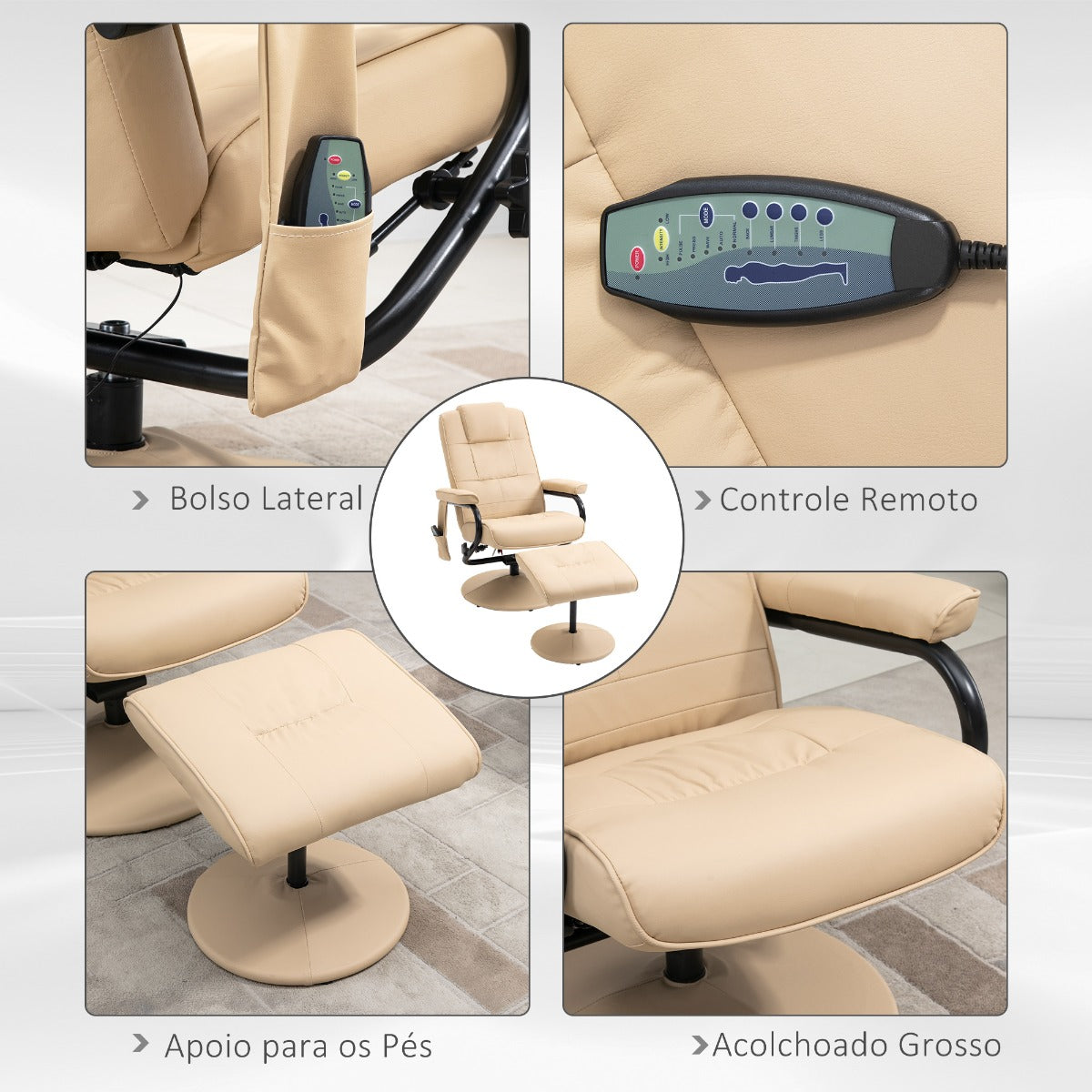 Poltrona Hion com 10 Pontos de Massagens Reclinável - Design Nórdico - Leva-Me Contigo - Móveis & Decoração