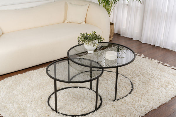 Conjunto de Mesa de Centro "Tavolino Vetro Nero" - Preto Cinzento - Design Moderno