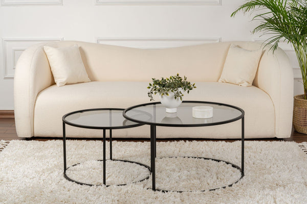 Conjunto de Mesa de Centro "Tavolino Vetro Nero" - Preto Cinzento - Design Moderno