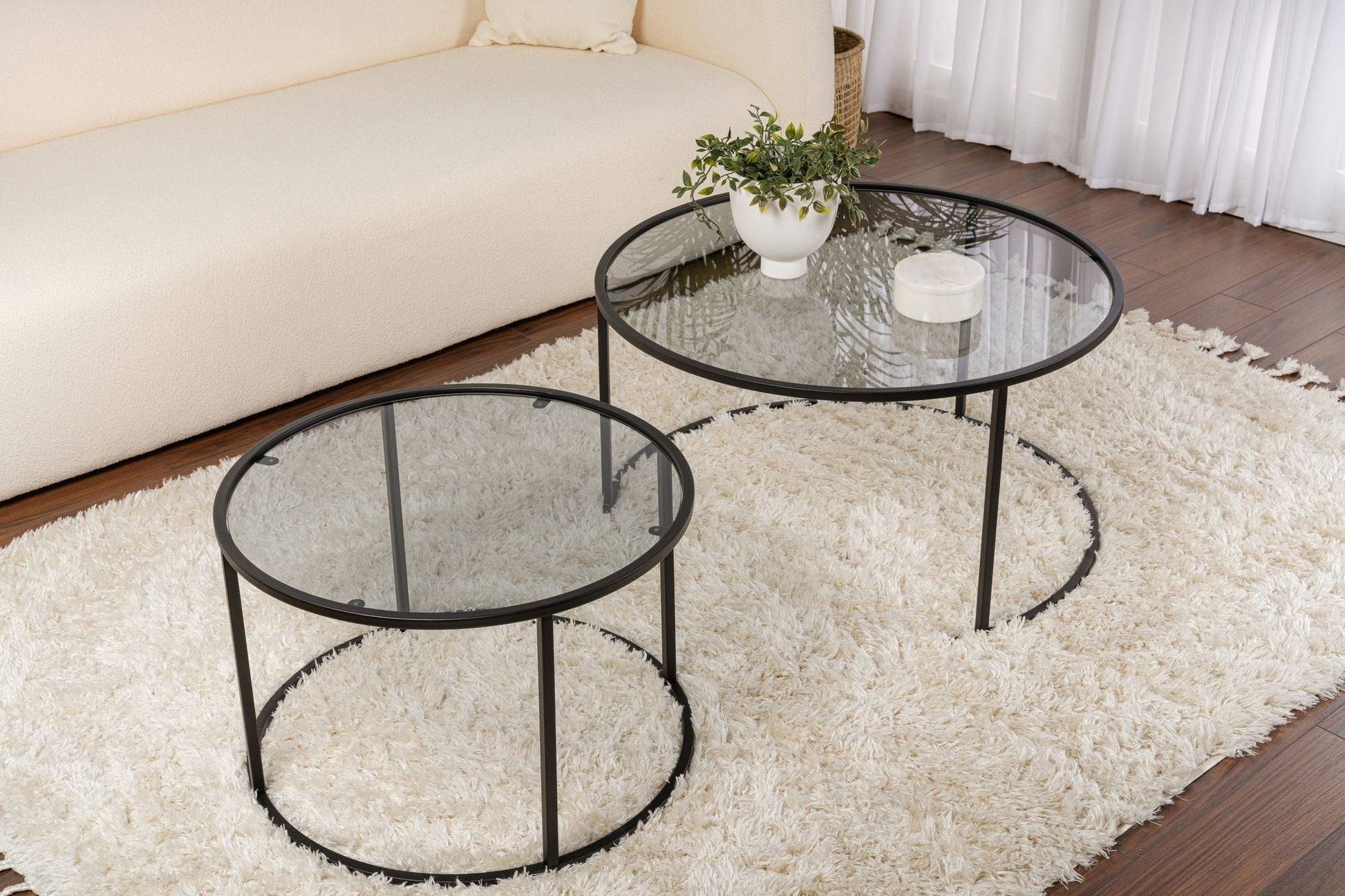 Conjunto de Mesa de Centro "Tavolino Vetro Nero" - Preto Cinzento - Design Moderno
