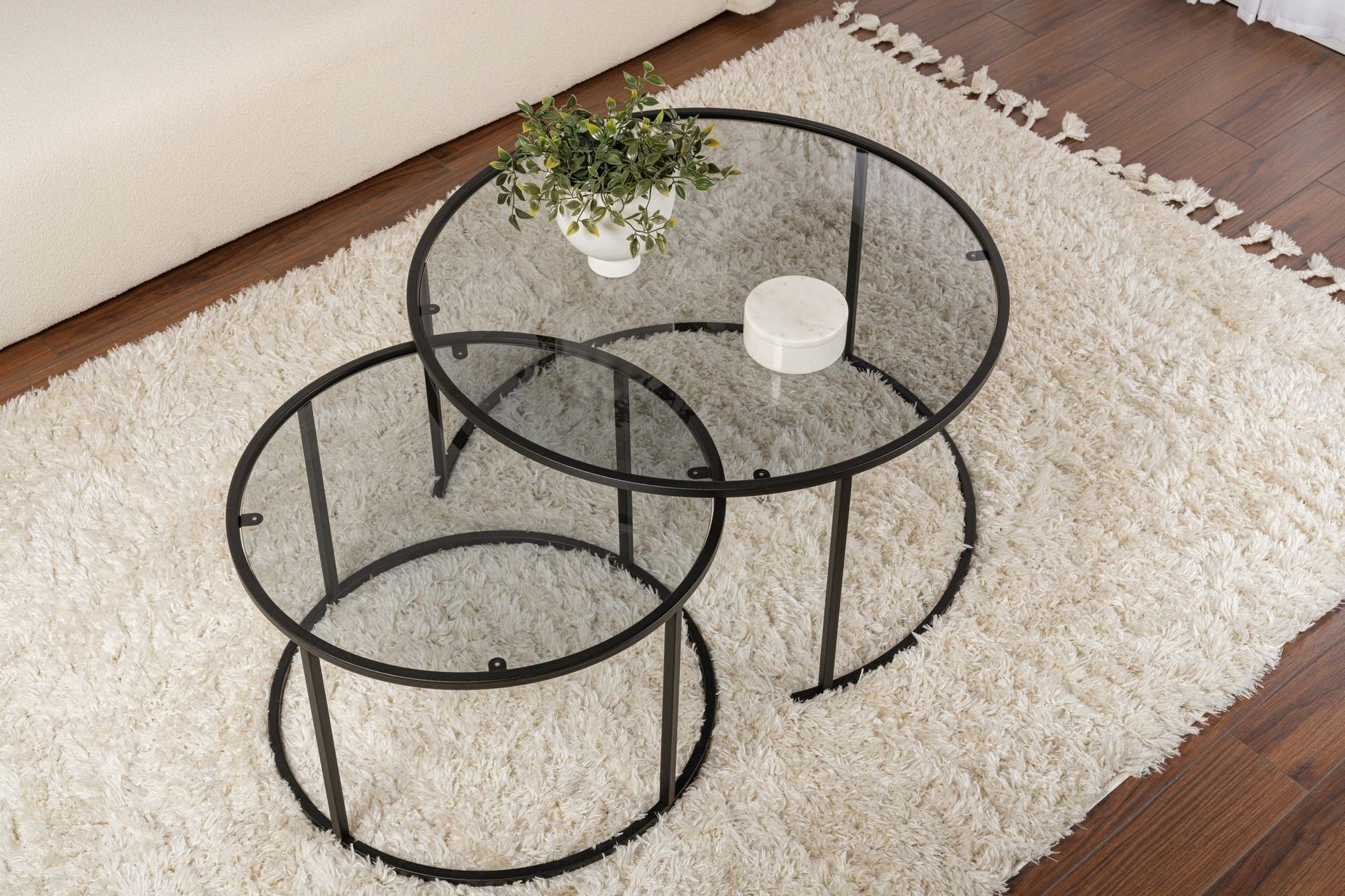 Conjunto de Mesa de Centro "Tavolino Vetro Nero" - Preto Cinzento - Design Moderno