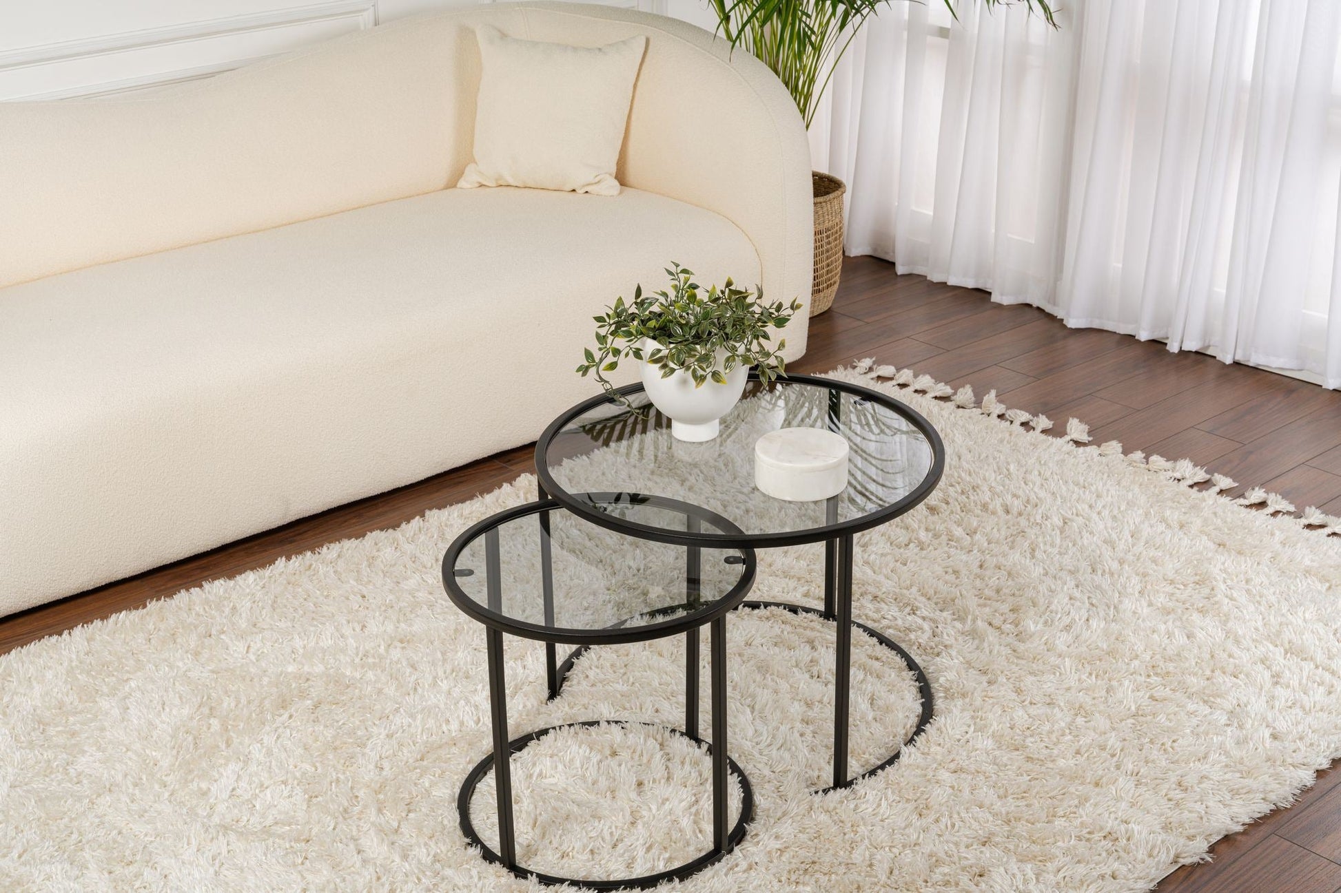 Conjunto de Mesa de Centro "Tavolino Vetro Nero" - Preto - Design Moderno