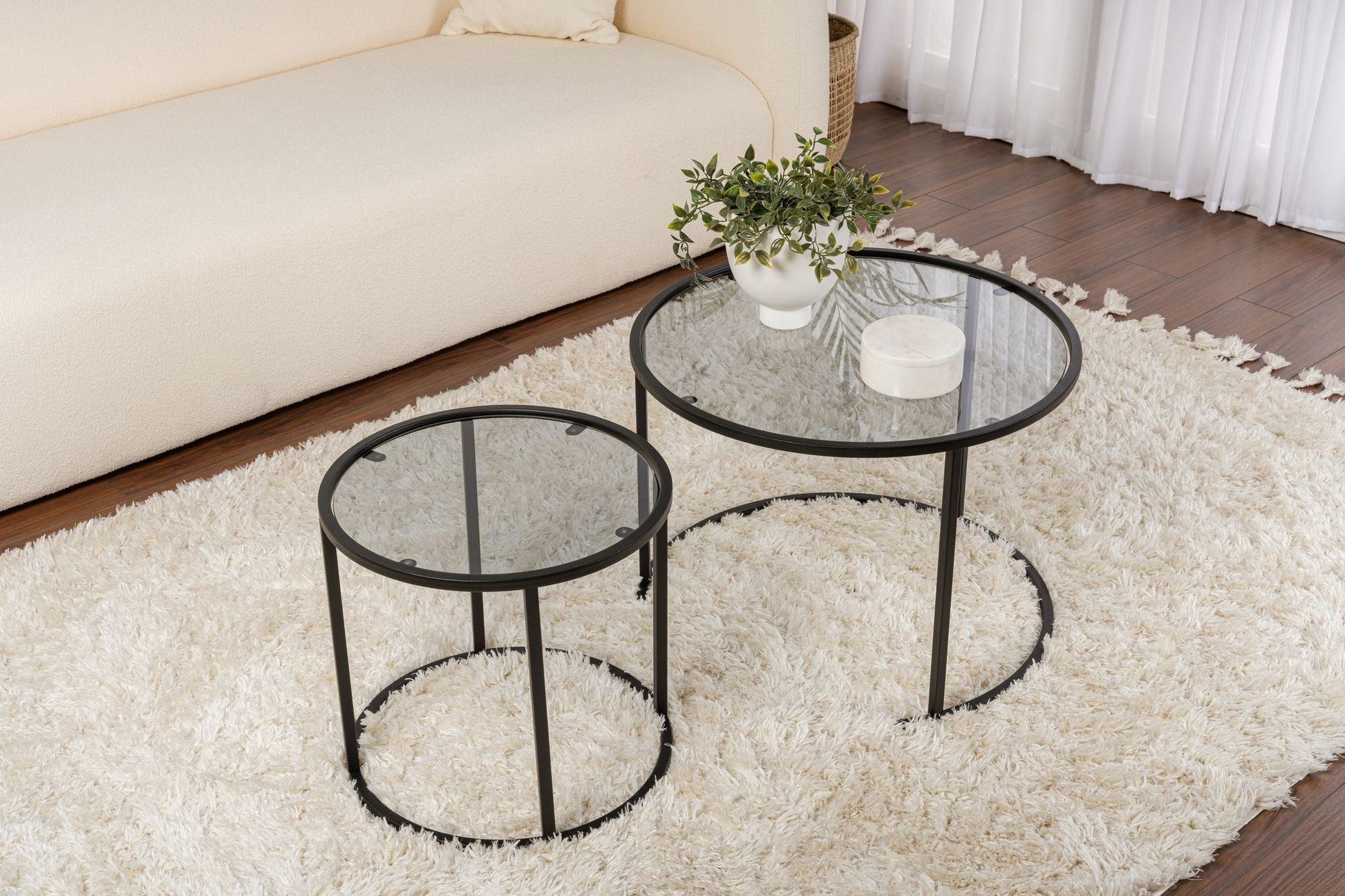 Conjunto de Mesa de Centro "Tavolino Vetro Nero" - Preto - Design Moderno